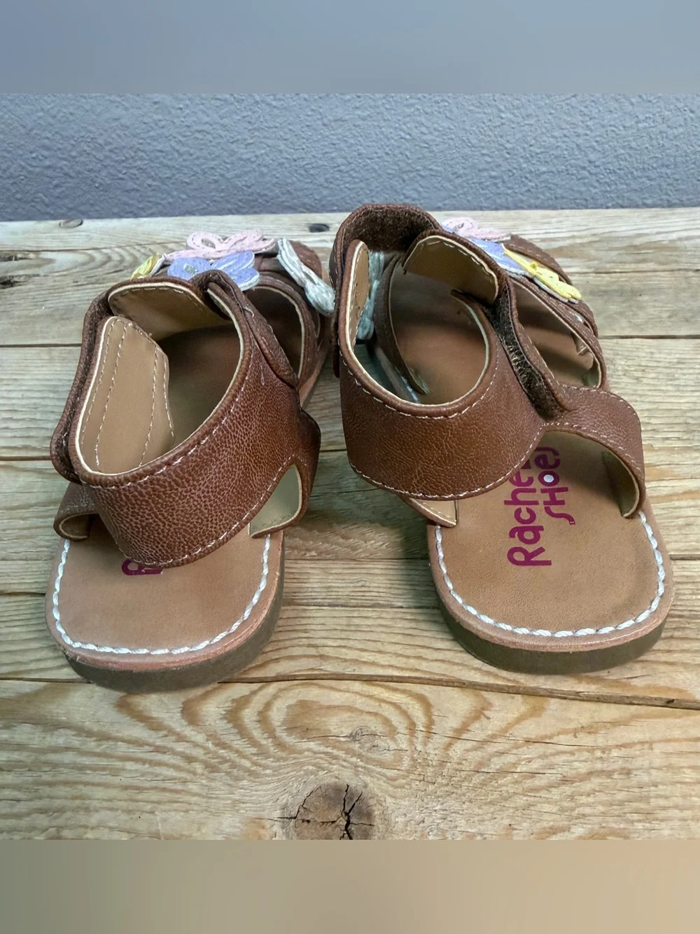 Kids Brown Floral Leather Sandals with Pastel Flowers